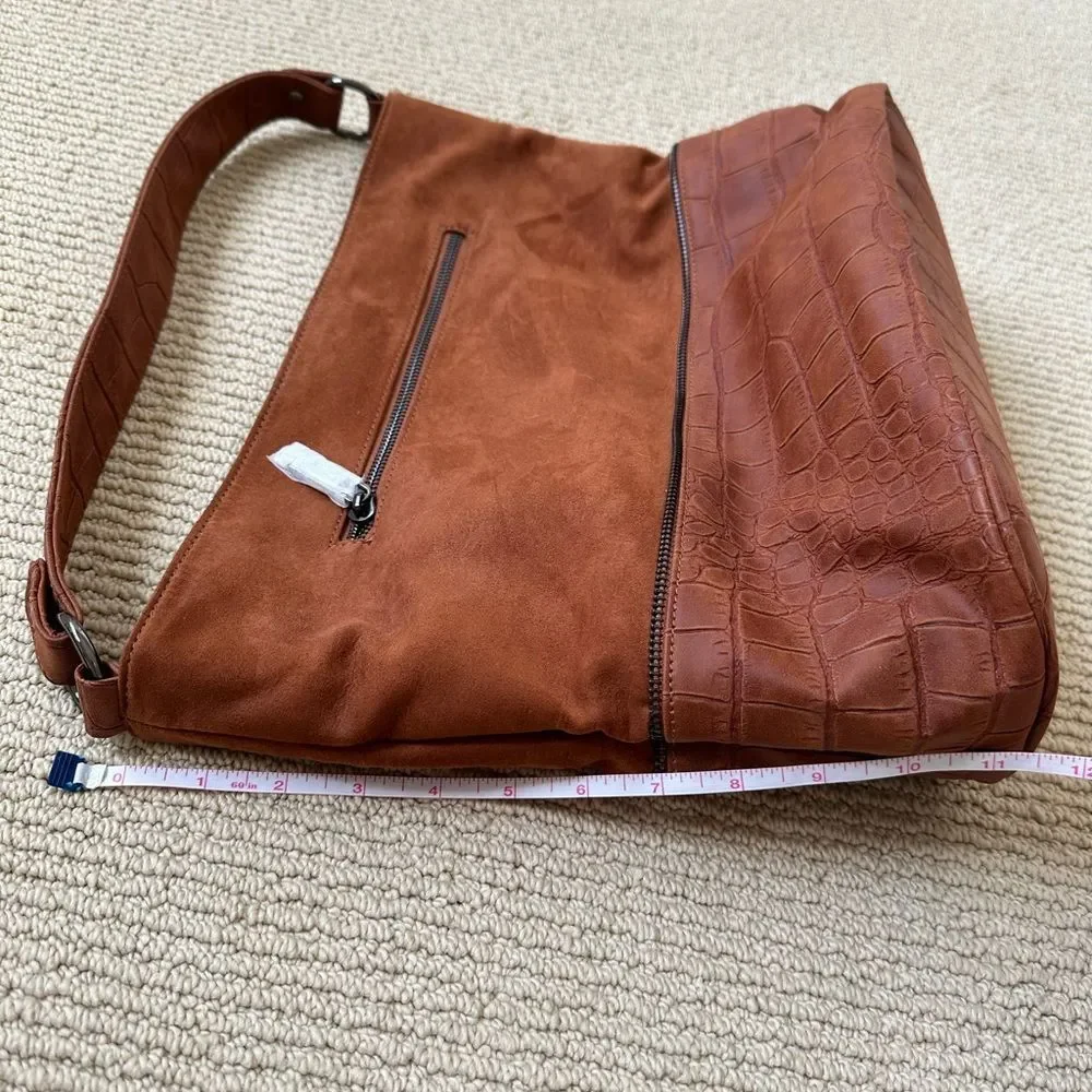 NEW Neiman Marcus Brand Brown/Rust Suede Hobo Shoulder Bag with Zip Closure